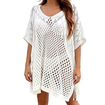 Women's Crochet Knit Beach Cover Up V Neck Loose Fit Swimwear Cover Up Dress
