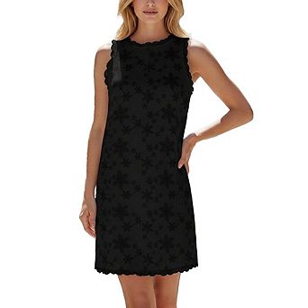 Women's Casual Tank Dress Floral Embroidery Mock Neck Sleeveless Summer Dress Sundress