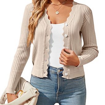 Womens Lightweight Knit Cardigan V Neck Long Sleeve Front Button Down Elegant Shrugs for Dresses