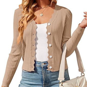 Womens Lightweight Knit Cardigan V Neck Long Sleeve Front Button Down Elegant Shrugs for Dresses