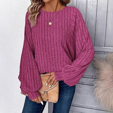 Lightweight Sweater for Women Fall Long Sleeve Top Crew Neck Ribbed Knit Pullover Comfy Knitwear