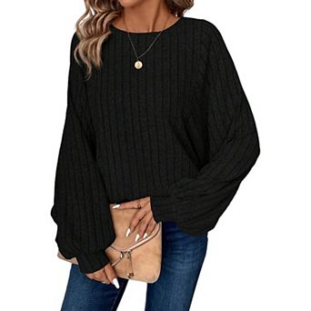 Lightweight Sweater for Women Fall Long Sleeve Top Crew Neck Ribbed Knit Pullover Comfy Knitwear