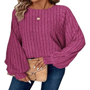 Lightweight Sweater for Women Fall Long Sleeve Top Crew Neck Ribbed Knit Pullover Comfy Knitwear