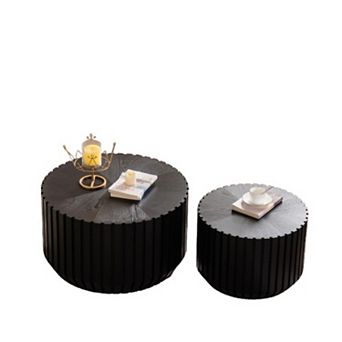 Fluted Round Nesting Accent Table Set with Fully Assembled Design for Living Room