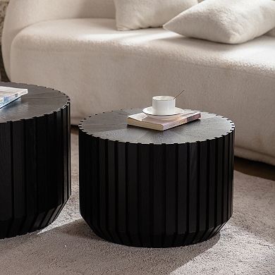 Fluted Round Nesting Accent Table Set with Fully Assembled Design for Living Room