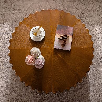 Large Ribbed Wave Round Drum Coffee Table for Living Room and Apartment Use