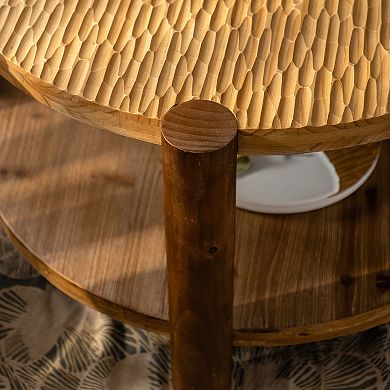 Two Tier Round Coffee Table with Storage Shelf for Small Apartment Spaces