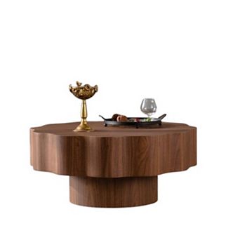 Scalloped Edge Round Coffee Table with Irregular Top for Living Room Lounging
