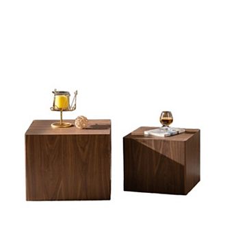 Walnut Nesting Cube Coffee Table Set with Fully Assembled Base for Small Spaces
