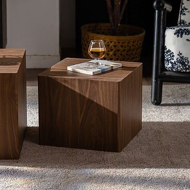 Walnut Nesting Cube Coffee Table Set with Fully Assembled Base for Small Spaces