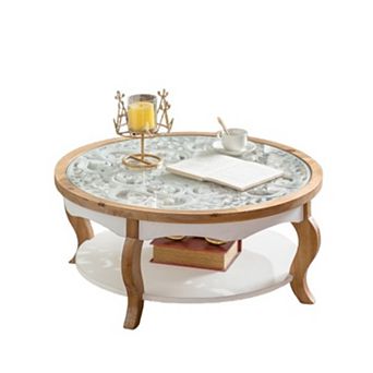Two Tier Round Coffee Table with Tempered Glass Top for Open Storage Needs