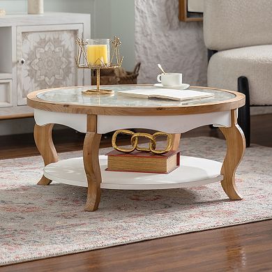Two Tier Round Coffee Table with Tempered Glass Top for Open Storage Needs