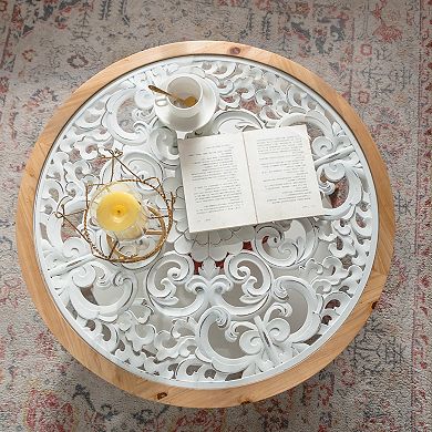 Two Tier Round Coffee Table with Tempered Glass Top for Open Storage Needs
