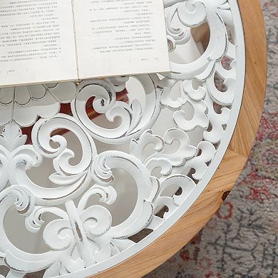 Two Tier Round Coffee Table with Tempered Glass Top for Open Storage Needs