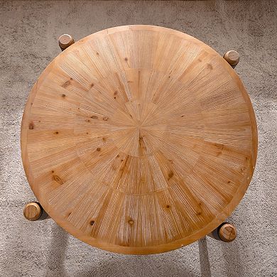 Radial Grain Round Coffee Table with Black Metal Legs for Living Room Accent