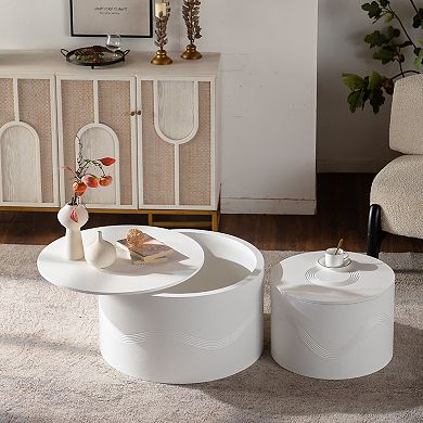 Round Nesting Coffee Table with Hidden Storage for Compact Living Room Spaces