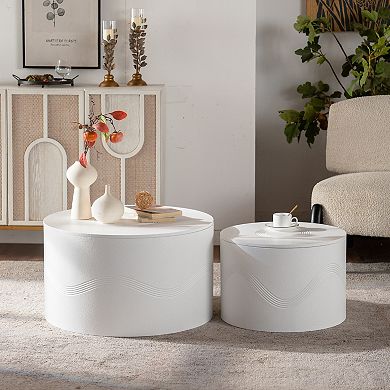 Round Nesting Coffee Table with Hidden Storage for Compact Living Room Spaces