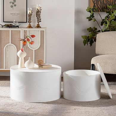 Round Nesting Coffee Table with Hidden Storage for Compact Living Room Spaces