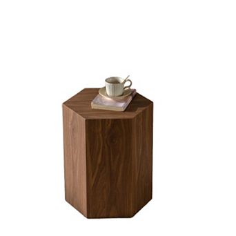 Walnut Hexagon Coffee Table with Compact Frame for Living Room and Small Spaces
