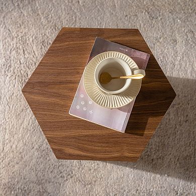Walnut Hexagon Coffee Table with Compact Frame for Living Room and Small Spaces