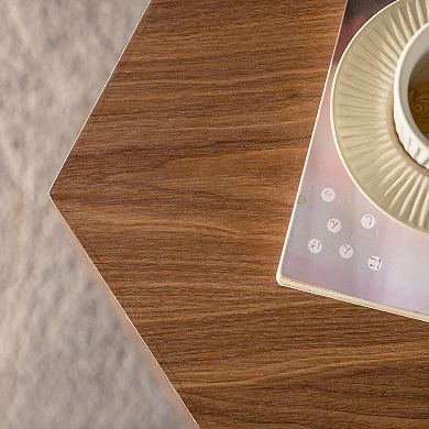 Walnut Hexagon Coffee Table with Compact Frame for Living Room and Small Spaces