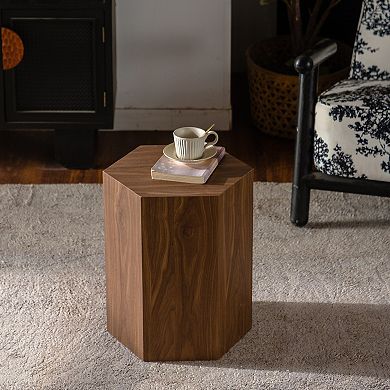 Walnut Hexagon Coffee Table with Compact Frame for Living Room and Small Spaces