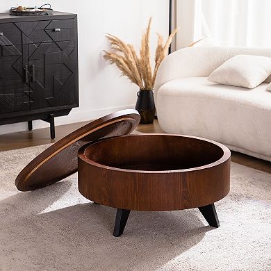 Round Coffee Table with Hidden Storage Compartment for Wood Living Room Decor