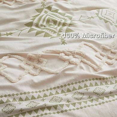 Boho Geometric Duvet Cover Set, Microfiber, Zipper Closure, Durable, Soft