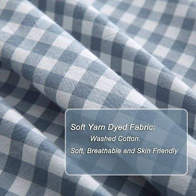 Ruffle Plaid 3 Piece Duvet Cover Set, Soft Washed Cotton, Rustic Country Design