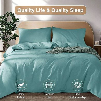 100% French Linen Duvet Cover Set - Breathable, Temperature-Regulating, Soft & Durable