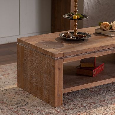 Two Tier Rectangle Coffee Table with Open Storage for Apartment Living Rooms