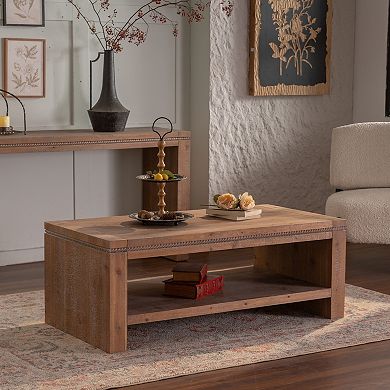 Two Tier Rectangle Coffee Table with Open Storage for Apartment Living Rooms