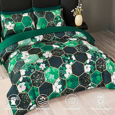 Floral Geometric Hexagon Bedding Set: 7 Pieces, Microfiber, All Seasons