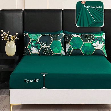 Floral Geometric Hexagon Bedding Set: 7 Pieces, Microfiber, All Seasons
