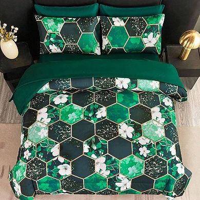 Floral Geometric Hexagon Bedding Set: 7 Pieces, Microfiber, All Seasons