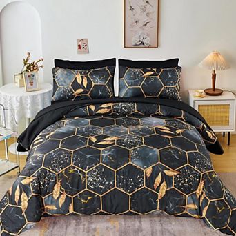 Floral Geometric Hexagon Bedding Set: 7 Pieces, Microfiber, All Seasons