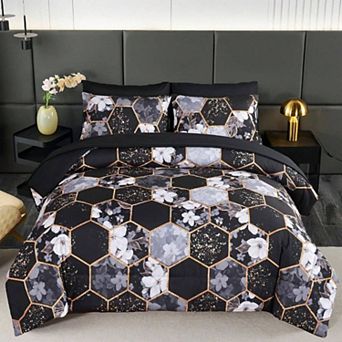 Floral Geometric Hexagon Bedding Set: 7 Pieces, Microfiber, All Seasons
