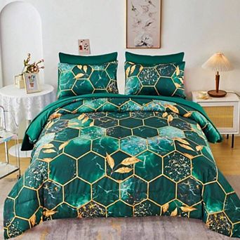 Floral Geometric Hexagon Bedding Set: 7 Pieces, Microfiber, All Seasons