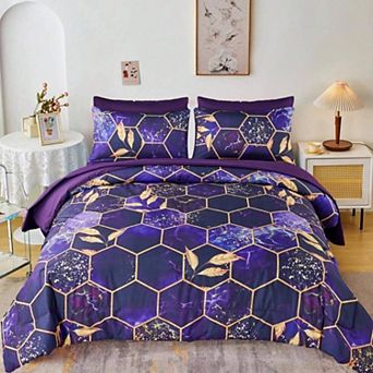 Floral Geometric Hexagon Bedding Set: 7 Pieces, Microfiber, All Seasons
