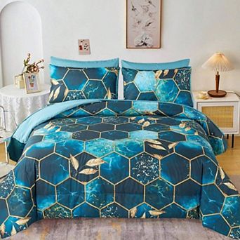 Floral Geometric Hexagon Bedding Set: 7 Pieces, Microfiber, All Seasons