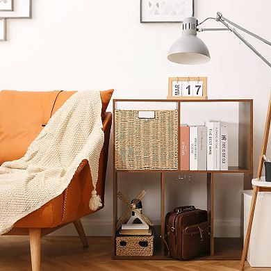 Wicker Storage Baskets Foldable Cube Bins Organizing Shelves Decor Handles Metal Frame