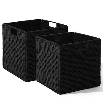 Wicker Storage Baskets Foldable Cube Bins Organizing Shelves Decor Handles Metal Frame