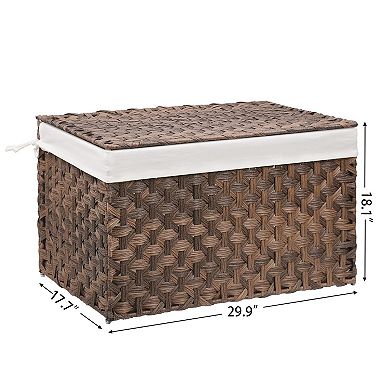 Wicker Storage Basket Lid Large Hand Woven Foldable Metal Frame Washable Liner Blanket Bin
