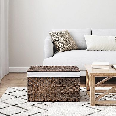 Wicker Storage Basket Lid Large Hand Woven Foldable Metal Frame Washable Liner Blanket Bin