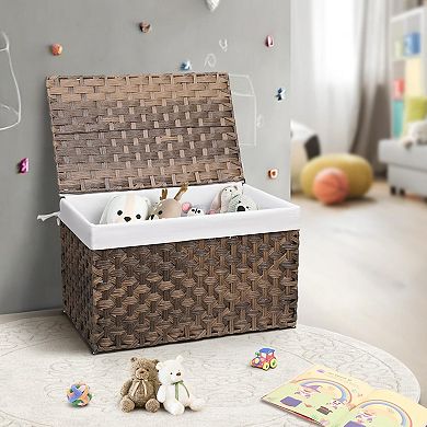 Wicker Storage Basket Lid Large Hand Woven Foldable Metal Frame Washable Liner Blanket Bin