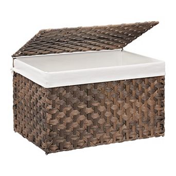 Wicker Storage Basket Lid Large Hand Woven Foldable Metal Frame Washable Liner Blanket Bin