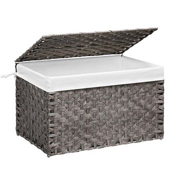 Wicker Storage Basket Lid Large Hand Woven Foldable Metal Frame Washable Liner Blanket Bin