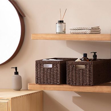 Handwoven Storage Baskets Foldable with Handles for Shelves Pantry Organization