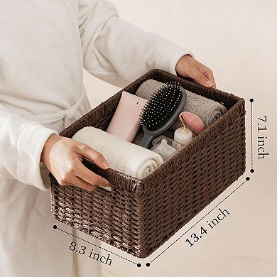 Handwoven Storage Baskets Foldable with Handles for Shelves Pantry Organization