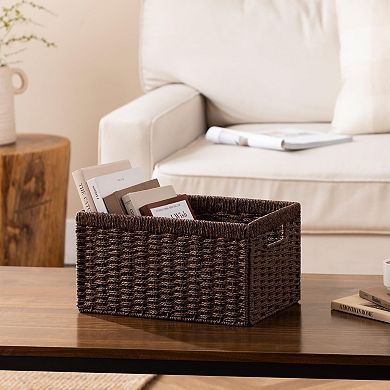 Handwoven Storage Baskets Foldable with Handles for Shelves Pantry Organization